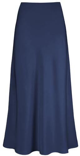 Genfien Gonna Donna Lunga in Raso a Vita Alta Elegante - Seta Con Zip Elastica, Colore Solido per Festa Estate Casual