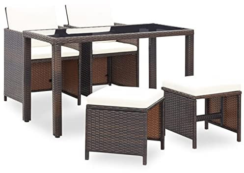 ShCuShan 5-TLG. Garten-Essgruppe mit Auflagen Gartengarnitur Wetterfest GartenmöBeln Essgruppe 5-TLG TerrassenmöBel-Set Poly Rattan Braun