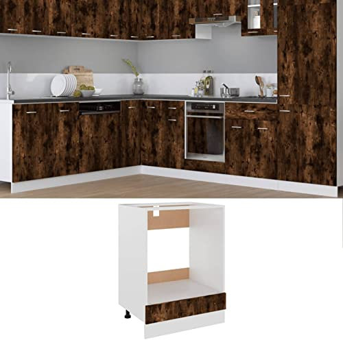 Homgoday Muebles Armario de Cocina, Armario de Cocina Equipado,Equipo de Cocina Moderno Equipo de Utensilios de Cocina Base de Almacenamiento Horno Armario de Roble Ahumado