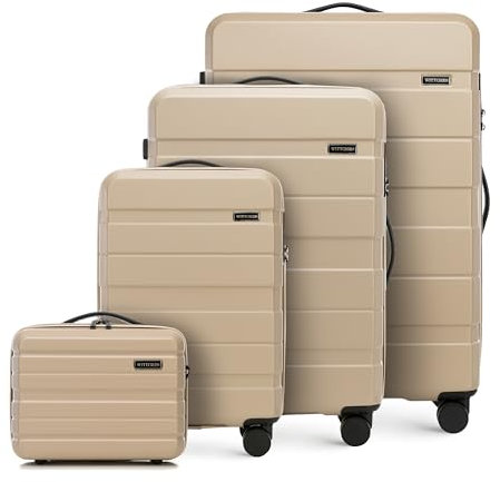 WITTCHEN COMODO Line Kofferset Reisekoffer Hartgepäck aus ABS TSA Schloss Größe Reisekofferset Gepäckset Handgepäck Set (S+M+L+Kosmetikkoffer) Beige