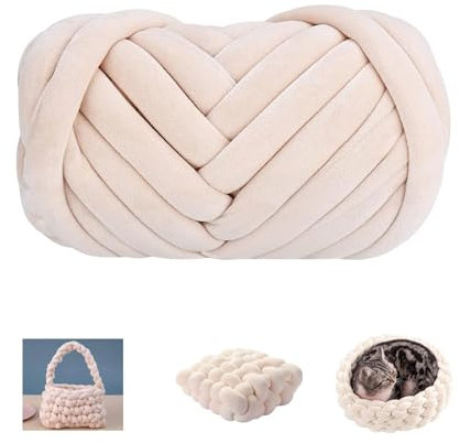 Sperrige Armstricken Wolle 1000g, Handstricken Textilgarn zum Häkeln für Körbe, Decke, Kissen - Beige