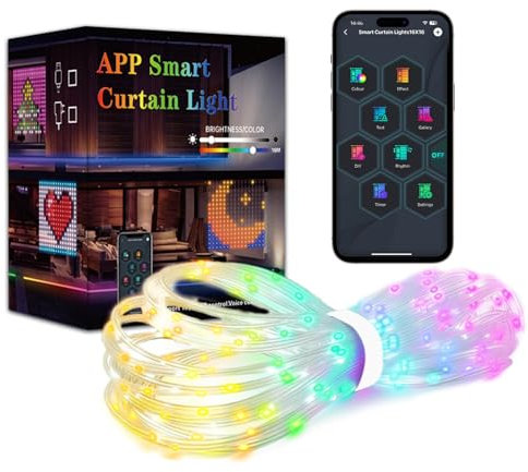 LED Vorhang, Lichtervorhang, Curtain Lights, 1.6 × 1.6 m, lichterketten vorhang, 256 RGB Lichterkette, IP65 Wasserfest, Bluetooth APP und Fernbedienung für Backdrop Schlafzimmer