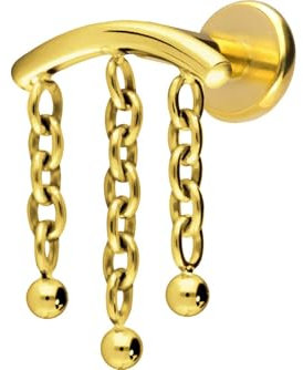 PIERCINGLINE Titan Labret mit Push Fit BOGEN + 3 KETTEN Piercing Ohr Hidden Helix Goldfarben 1 x 6 mm