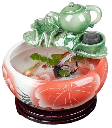 ZENY896V Aquarium Aquarium Rond en céramique for Tortues, Salon, Petite Maison, Bureau, Aquarium décoratif avec Pompe à Eau et théière en céramique Réservoir à Poissons(Red,24cmx12cm)