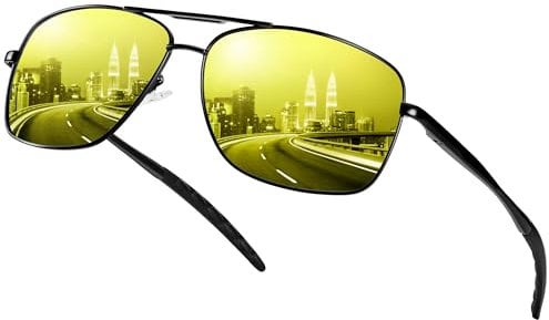 URUMQI Nachtsichtbrille Herren Damen Polarisiert Pilot Metallrahmen Nachtfahrbrille Blendschutz Ultra Leicht Für Autofahren Glänzende Schwarzer Rahmen