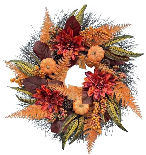 Türkranz Herbst, Herbstkranz, 50cm Künstlicher Ahorn Tannenzapfen Türkranz für Halloween Erntedank, Türkranz Herbst Außen für Haustür Wand Fenster Hochzeit Party Dekoration Innen Außen