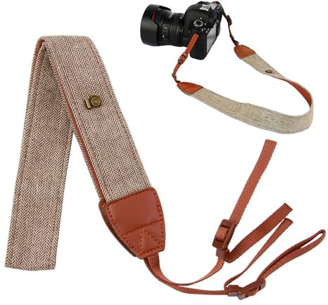 BIVOFU Sangle d'appareil photo, sangle d'appareil photo en tissu, sangle d'appareil photo de style Boho, sangle en coton et PU, durable et confortable (marron) (marron)