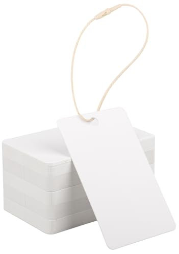 EUSOAR Etiketten Anhänger - 200 STK Geschenkanhänger Weiß - 5x8cm 300GSM Kraftpapier Anhänger - Rechteckig Etiketten zum Beschriften - White Gift Tags Blanko mit Beige Baumwollkordel