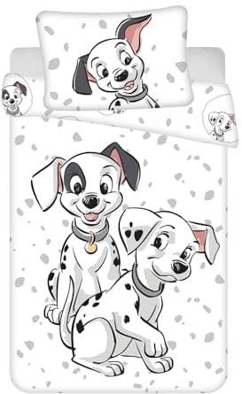 101 Dalmatiner Babybettwäsche 100x135 + Kissenbezug 40x60 Baumwolle Disney | Wendbare Baby-Bettwäsche | Naturbaumwolle weich atmungsaktiv | Disney Lizenz | 0-3 | Kinderbett | Maschinenwaschbar