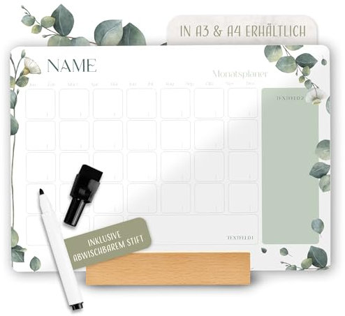 Amari ® Personalisierter Acrylglas - Wochenplaner Monatsplaner - Familien Wandkalender - Familien Kalender mit Familienname & Wunschtext (Monatsplaner)