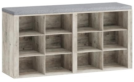Hzuaneri Schuhbank mit Sitzfläche, Schuhschrank mit Sitzbank mit 12 Fächern, Eingangsbank Verstellbaren Ablagen für Wohnzimmer, Schlafzimmer, Flur, Helles Elfenbein, SB19005GY