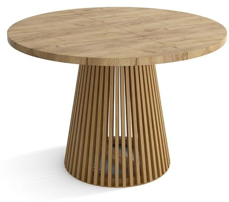 SeproMeble Runder Esszimmertisch DUSTO, ausziehbarer Tisch Durchmesser:100 cm bis 200 cm, Wohnzimmertisch Farbe: Craft, mit Holzbeinen in Farbe Braun