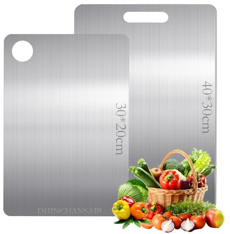 Tabla de Cortar de Titanio,Multifunción Tabla de Cortar de Titanio de Grado Alimenticio de Doble Cara,Tabla Cortar de Acero Inoxidable para Cocina para Carne, Queso, Frutas, Verduras (20*30+30*40cm)