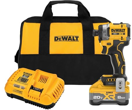 DEWALT 20V MAX XR 1/4 Inch Cordless Impact Driver Kit with 8AH Battery and Charger (DCF860WW1)