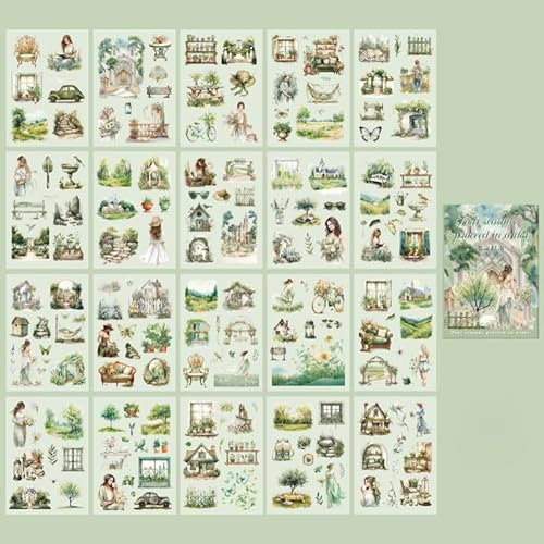 DIELOVEHUA 20 Blatt Scrapbooking Sticker, Blumen Landschaft Scrapbook Aufkleber, Jahreszeiten Stickers, PET Ästhetische Vintage Aufkleber, für DIY Scrapbook, Journaling, Fotoalben (Frühling)
