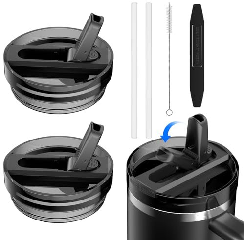 ALAFLY 2 Pack 40 oz Flip Straw Lid Replacement for Stanley Quencher Cup, Leak Proof Splash Resistant Tumbler Lids, Detachable & Easy Cleaning, Reusable Stanley Cup Accessories, Black