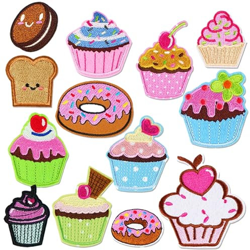 Yistoi 13 Patches zum Aufbügeln, Bügelbilder, Aufnäher zum Aufbügeln, Süße Dessert-Patches, Bügelbar Mit Bügeleisen, Zartes Stickverfahren, Geeignet für Jacken, Taschen, Hüte, Hosen, T-Shirts