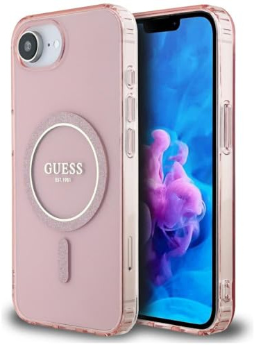 CG MOBILE Guess IML Glitter Circle kompatibel mit MagSafe Hülle für iPhone 16e (Rosa)