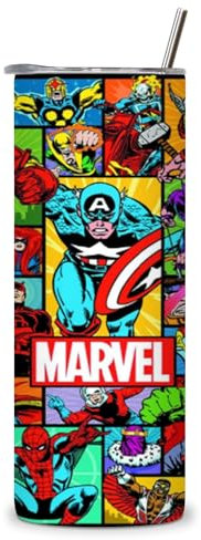 KaTunn - Botella de Agua Acero Inoxidable Superhéroe Personalizada con Pajita - Botella Agua Térmica Infantil con Nombre Grabado - Termo Personalizado para Niños - Regalo Original (Marvel)