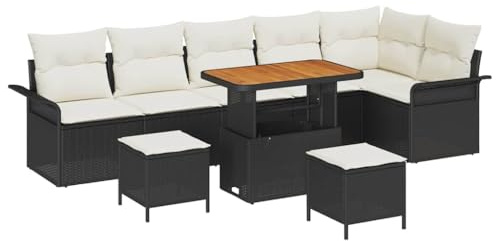 vidaXL Garten-Sofa-Set 9 pcs Schwarz und Creme 90 x 55 x 71 cm, Garten und Terrasse, Modernes Modular-Sofa-Set, Verstellbare Füße, Stauraum, Outdoor-Lounge-Arrangement, Patio-Sitz