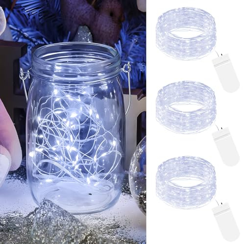 btfarm 3 Stück LED Lichterkette mit Batterie Klein, 2M 20LED Silberdraht Mini Lichterketten Batteriebetrieben, Micro Draht Wasserdichte für Weihnachten Hochzeit Party Beleuchtung Deko, Kaltes Weiß
