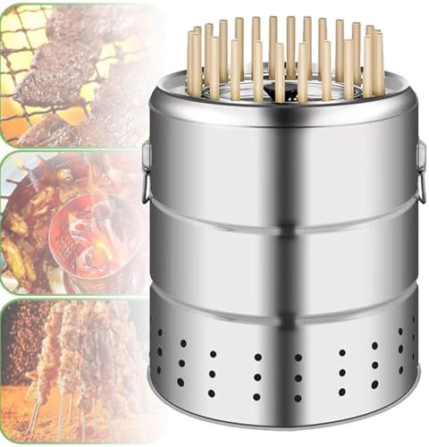 Barbecue a carbone senza fumo in acciaio inox, barbecue portatile a carbone con set di accessori per grigliare, 28 spiedini.