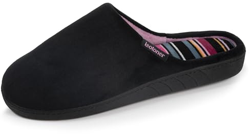 Isotoner Chaussons Mules femme semelle mousse à mémoire de forme | Pantoufle Velours Semelle ergonomique avec soutien voûte plantaire et mémoire de forme pour un confort durable