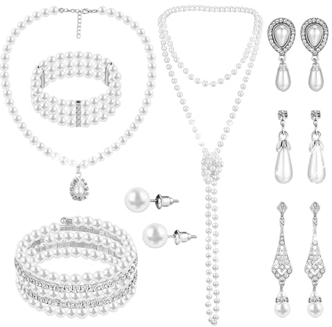 BACH AND BOUJEE Perlen Kostüm Outfit Damen Perlenkette Armband Ohrringe Kostüme für Erwachsene