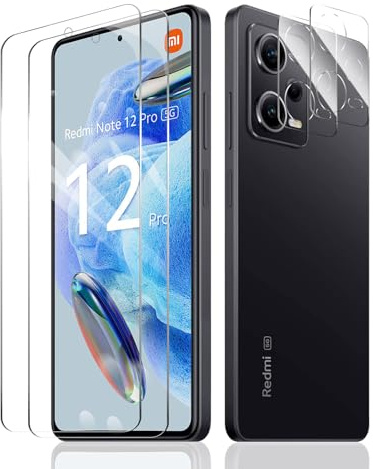 2×Verre Trempé pour Xiaomi Redmi Note 12 Pro 5G + 2×Caméra Arrière Protecteur, Film Protection D'écran, Vitre Protecteur Accessoires, HD Haute Transparence, Résistant aux Rayures, Dureté 9H Glass