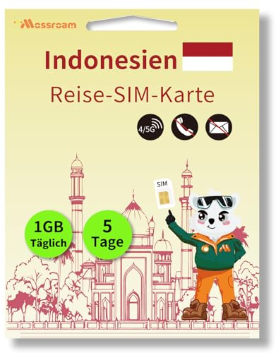 Indonesien Reise-SIM-Karte – 5G/4G LTE Highspeed-Daten – Prepaid & kein Roaming – 1 GB für 5 Tage – Einfache Aktivierung für Touristen und Geschäftsreisende