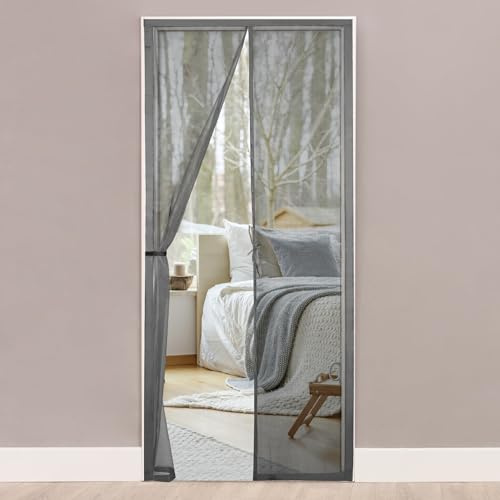 HONGTAISHENG Zanzariera Magnetica per Porta, Grigio, 80x210CM | Per Balcone Soggiorno, Anti Zanzare Insetti, Feltro Adesivo Largo 4 cm, Si Chiude da Sola