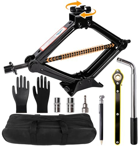2.5 Ton Scissor Jack Kit with Socket Adapter for Cars SUVs | Includes ratchet wrench, storage bag, emergency tire changing tool, car/SUV scissor jack kit