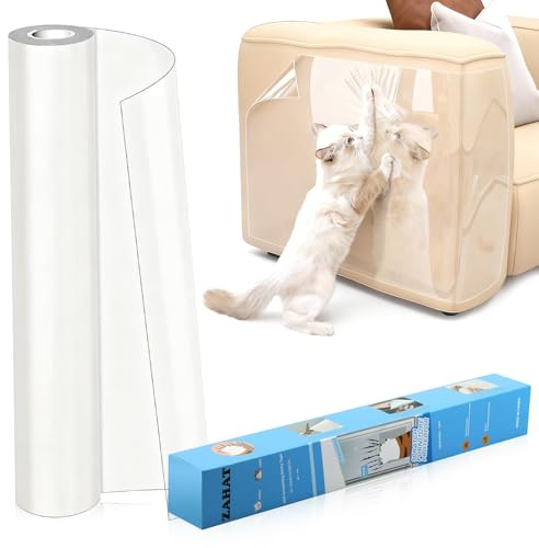 MFUSUL Kratzschutz Sofa Katze, Kratzmatte Selbstklebend Transparent, Anti Kratz Folie für Katzen, Kratzschutz Katze Kratzschutzfolie, Flexibler Schnitt für Moebel/Couch/Tür/Wand, 5m x 43cm