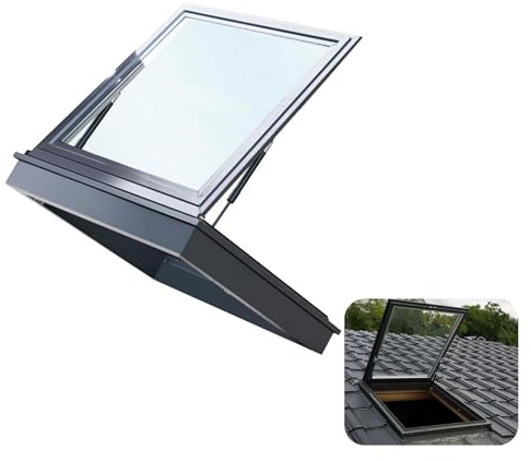 Finestra Di Uscita Lucernario Tetto House, Lucernario Con Installazione Su Tetto Con Doppio Vetro Temperato, Finestra Per Tetto Con Telaio In Lega Di Alluminio E Maniglia In Metallo(60x40cm)