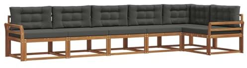 vidaXL Outdoor-Sofagarnitur mit Kissen 6 pcs Natur und Anthrazit, Garten Lounge Möbel, modernes Outdoor Sofa, langlebiges Patio Sectional Sofa, Akazien entspannendes Set für Komfort im Hinterhof