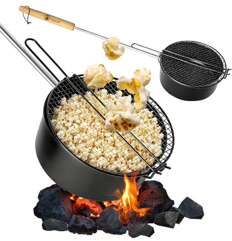 Popcornpfanne für Lagerfeuer & Grill,Popcorn Topf mit langem Griff für Camping,Popcornmaschine,Popcornmaker,Outdoor Popcorn-Pfanne für Lagerfeuer, Grill und Feuerschale