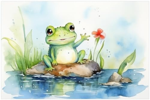 Wallario Küchenrückwand selbstklebend 90 x 60 cm, Motiv: Frosch in Aquarell | Spritzschutz abwischbar & pflegeleicht