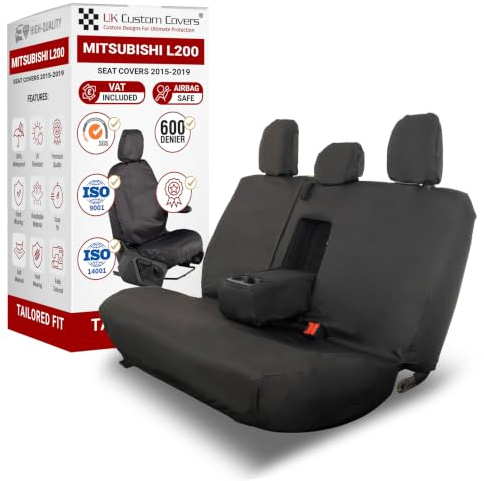 To Fit Mitsubishi L200 Seat Covers 2015-2019 Rear Set | Waterproof & Heavy Duty, Easy To Fit Mitsubishi L200 Accessories - Tailored Rear Bench Black