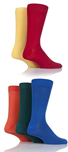 SOCKSHOP Men's Patterned Bright Colourful Natural Bamboo Socks Various Designs for Everyday Wear Size 7-11 Pack of 5 Classic Bright 7-11