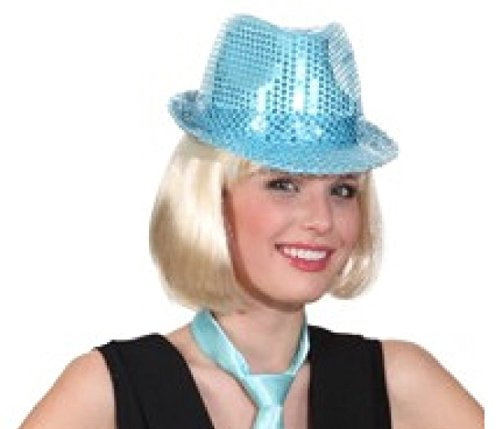 narrenkiste O23115-31 türkis Trilby Pailletten Hut Glitzerhut Partyhut