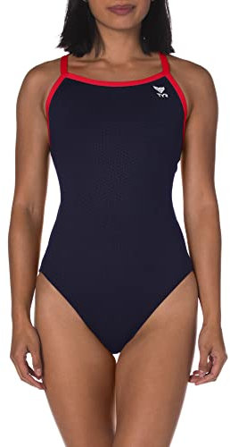 TYR Damen Hexa Female Performance Durafast Damen-Badeanzug Diamondfit, Schwarz/Blau, 46 EU