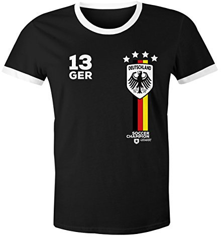 MoonWorks® Herren Fan-Shirt Fußball Retro Deutschland Germany Weltmeisterschaft Fan-Trikot Style WM 2018 schwarz-weiß XL