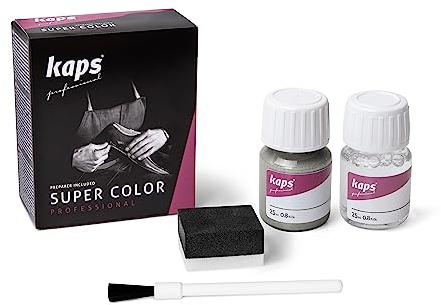 Dye With Primer For Natural And Synthetic Leather Shoes, Kaps Super Color And Preparer, 402 - Antic Silver, 25ml - 0.85 fl. Oz.