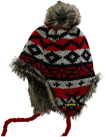 d-generation von Döll Mädchen -Kinder-Inkamütze grau-rot mit Bommel, Strickmütze, Gr. 53 (53)