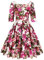 MINTLIMIT Womens Dresses Party Dresses 1950s 3/4 Sleeve Round Neck Fuchsia Dress Vintage (Floral Fuchsia,Size M)