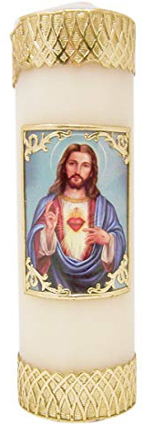 Stumpenkerze Heiliges Herz Jesu Christus, Wachs, 18 cm