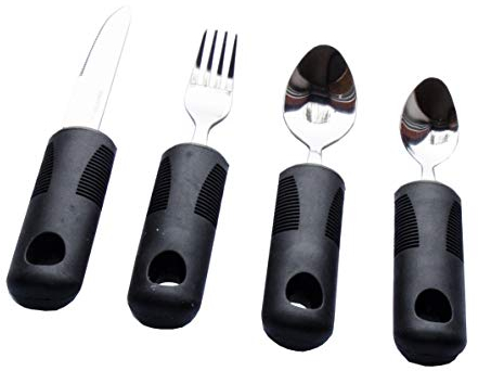 OR8 Wellness 4pcs Easy Grip Cutlery Set. Extra Wide Handles, Ideal Dining aid for The Disabled, Elderly and sufferers of Arthritis, weakened Grip, Tremors or Parkinson's Disease