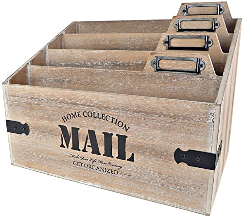 Post-Organizer XXL Desktop Mailhalter – Schreibtisch-Organizer aus Holz, Aktenhalter und Postsortierer – 17,8 x 27,8 cm Briefsortierer – Rustikaler Schreibtisch-Organizer und Zubehör, Aktenordner und