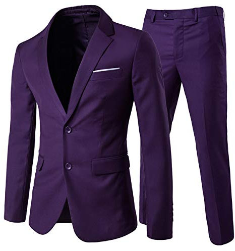 Allthemen Abito da Uomo 2 Pezzi Completo da Sposa Slim Fit a Due Bottoni Abiti da Lavoro Blazer Giacche Casual Pantaloni Viola XS