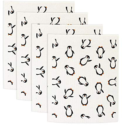 Uspace Penguin Swedish Dishcloth Sponge Reusable Kitchen Dish Towels Absorben and Fast Dry Cleaning Cloths Set of 4 No Odor Wipes